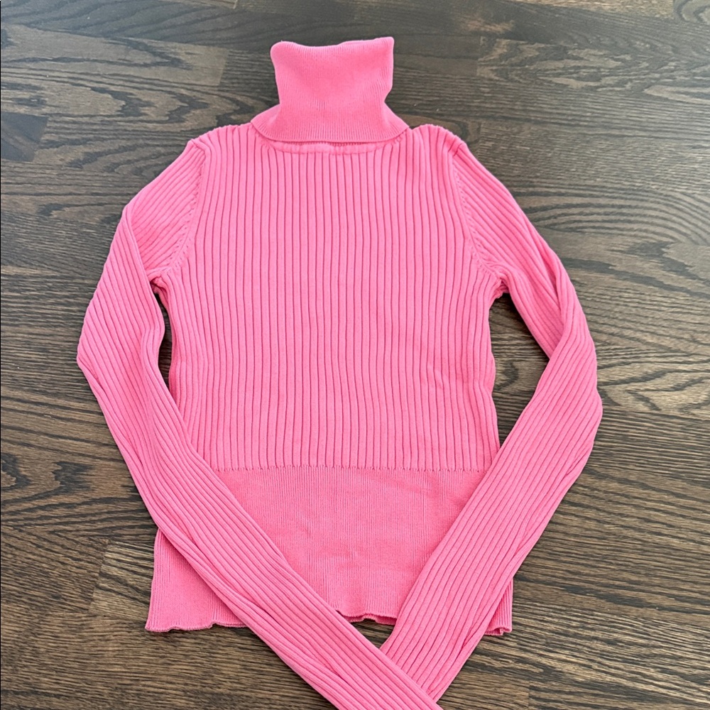 Zara Vibrant Pink Ribbed Turtleneck Sweater